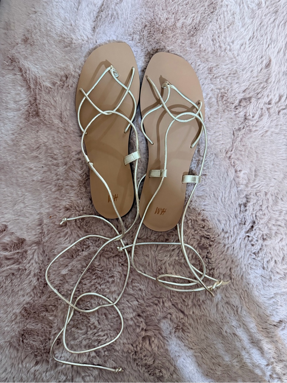 H&M Lace-Up Strappy Sandals in Metallic Gold